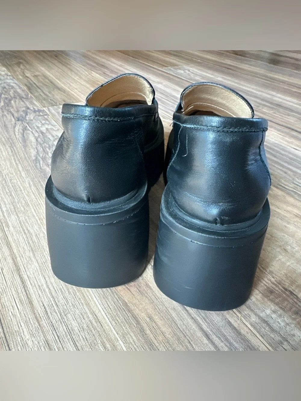 Maeve Anthropologie Black Leather Chunky platform Penny Loafers size 41 Lugged